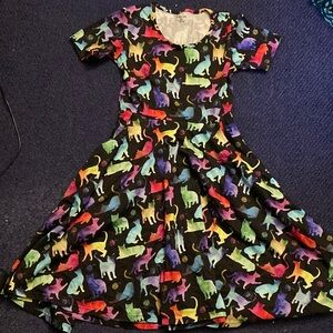 Cat Print Fit and Flare Dress